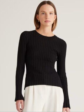 nwt QUINCE sz Small Cotton Cashmere Ribbed Long Sleeved Sweater BLACK
